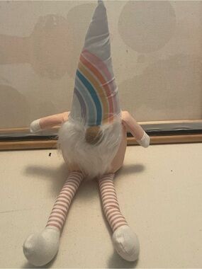 Huntington Home Spring 2022 Plush 16” Weighted Mini Gnome Rainbow Hat Pink Body
